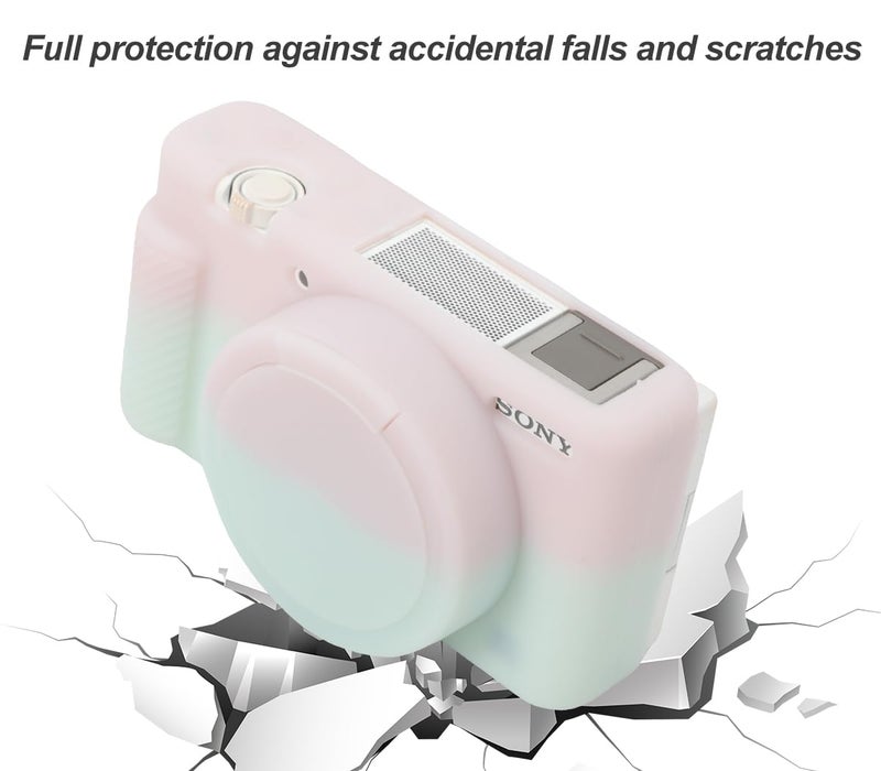 Pocoukate Camera Case for Sony ZV-1  ZV1 Camera Case Digital Camera Anti-Scratch Slim Fit Soft DSLR Camera Sleeve with Tempered Glass Protective Screen Protector for Sony ZV-1 - Green & Jelly Pink - Image 3